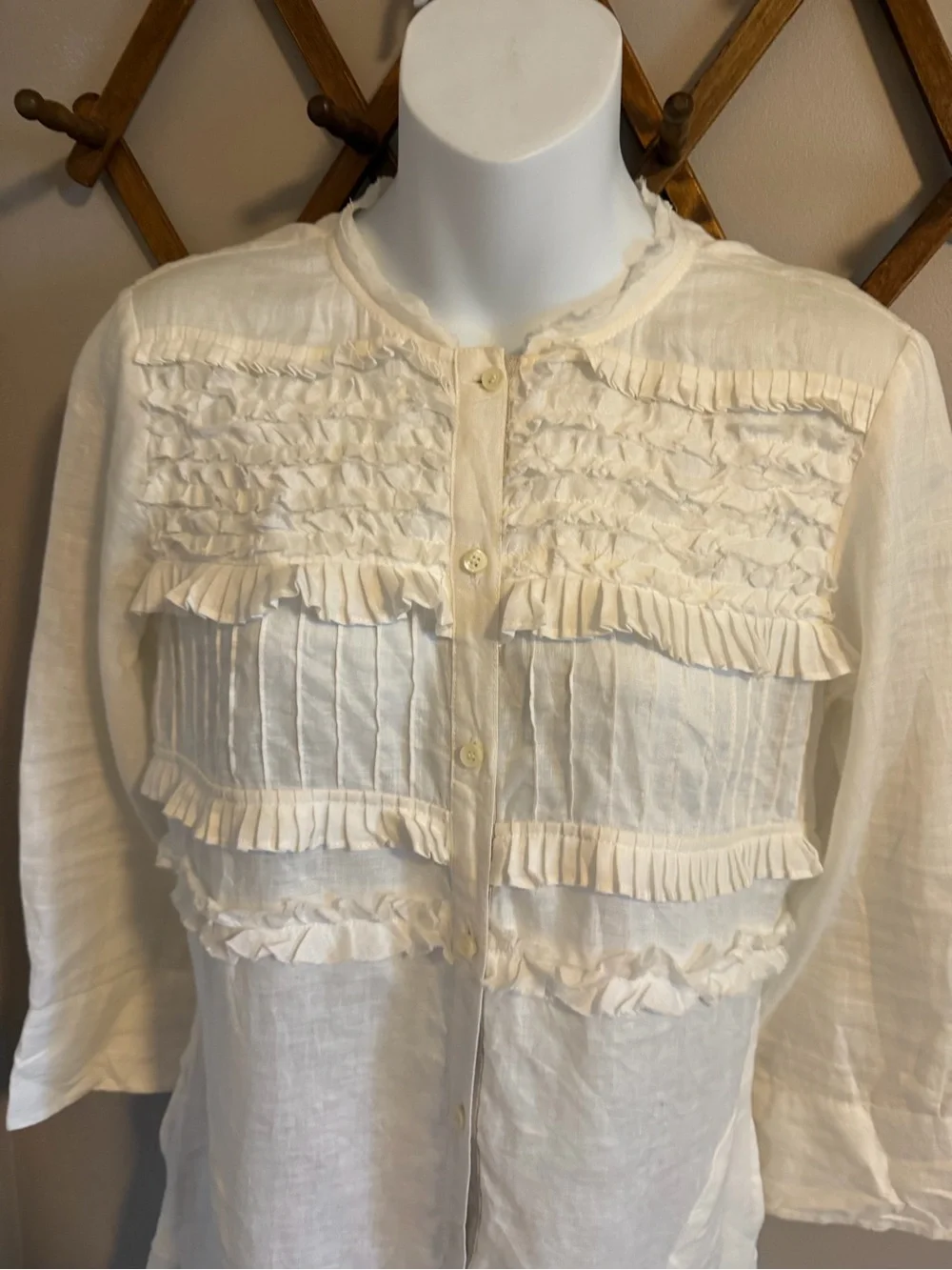 Henry Cottons White 100% Linen Ruffle Pintuck Tunic Shirt Dress Pocket Sz 42 (6) - Picture 2 of 9